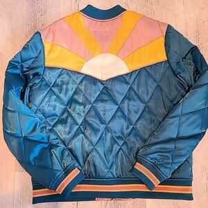 Classic Rock Couture Peacock Rising Sun Quilted Bomber Jacket XL Retro Vintage